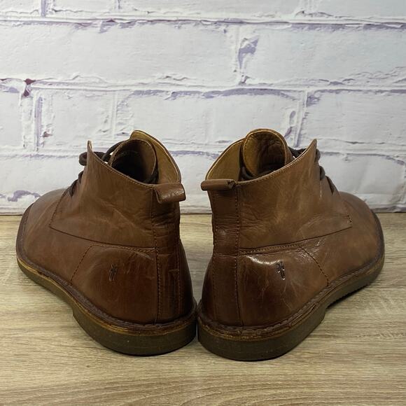 Frye Ashland Brown Leather Chukka Boots Men's Size 10 Ankle Lace-Up Cognac - Picture 4 of 8
